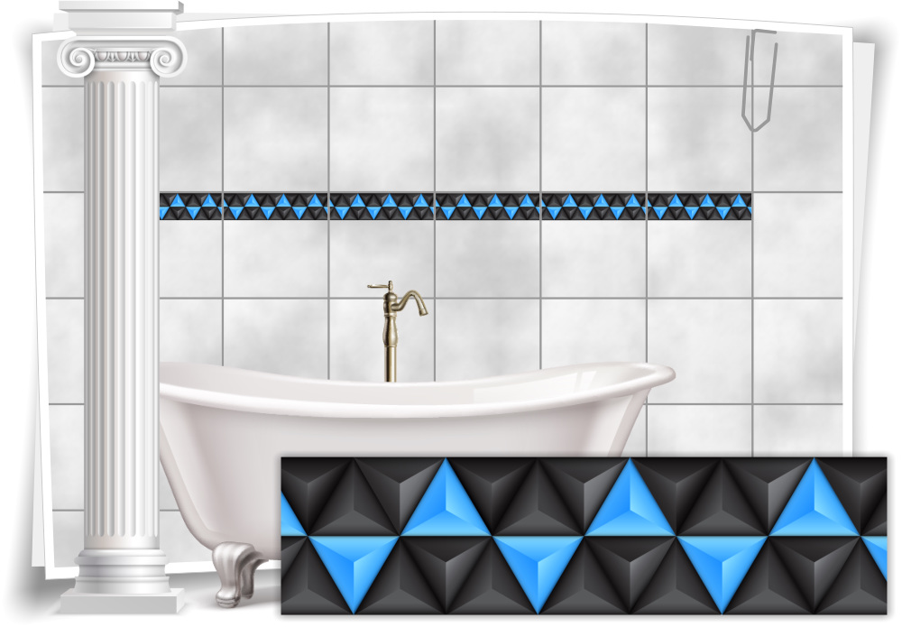 10x2,6cm BxH 12 Stück Fliesenaufkleber Fliesenbild Fliesen Aufkleber Mosaik Hellblau Kachel Bad WC Küche Deko Kachel Badezimmer