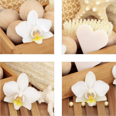 Fliesenaufkleber Fliesenbild Blüte Muschel Auszeit Wellness SPA Deko WC