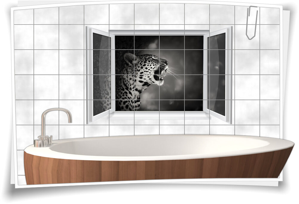 Fliesenaufkleber Fliesenbild Fliesen Aufkleber Sticker Leopard Bad WC Deko 
