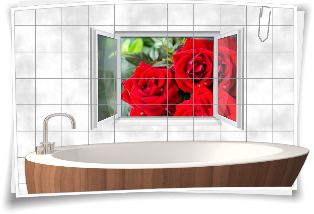 Fliesenaufkleber Fliesenbild Fliesen Aufkleber Rose Rosen Blumen Küche Bad Deko 