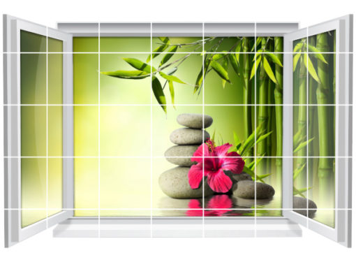 Fliesenaufkleber Fliesenbild Fenster ZEN Wellness SPA Bambus Blüte