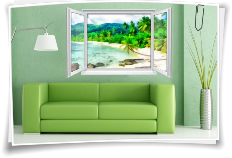 Wandtattoo Wandbild Fenster Insel Strand Abstrakt Gemälde