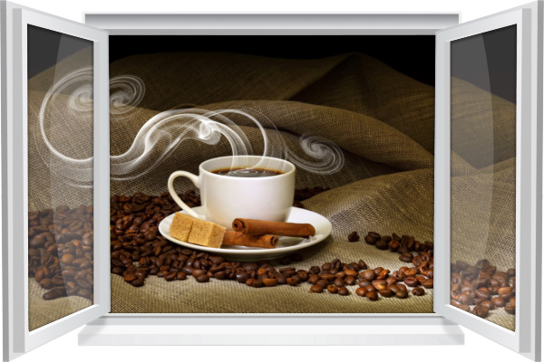 3D Fenster Wandbild Wandtattoo Aufkleber Kaffee Tasse Jute Bohnen Wohnzimmer 