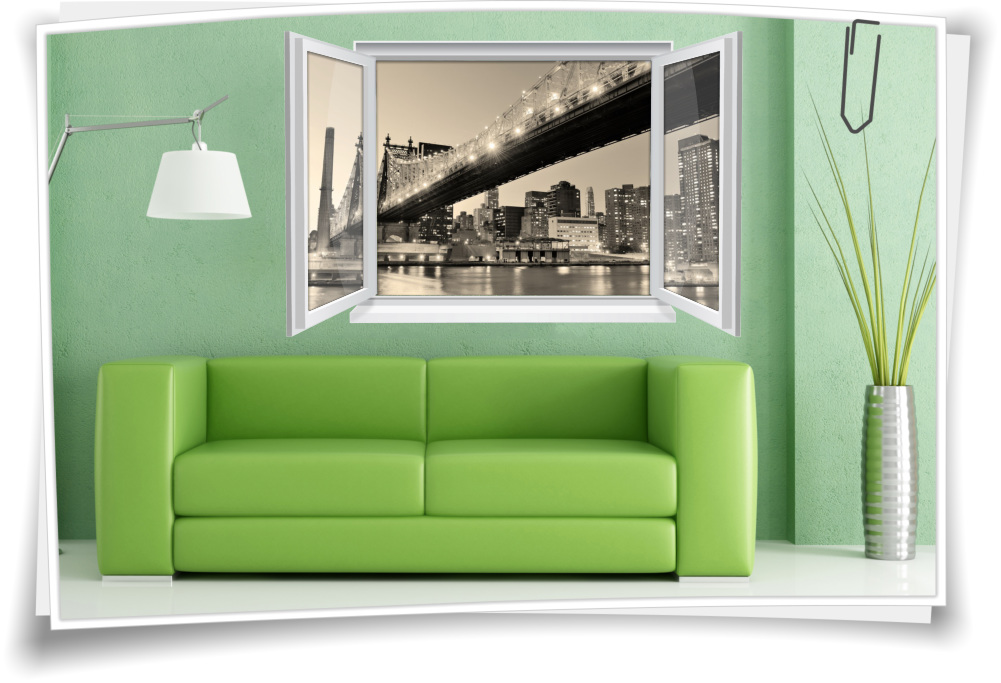Wandtattoo Wandbild Fenster New York Skyline City Big Apple Bridge
