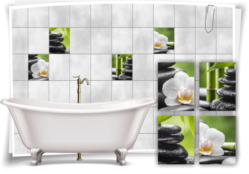 Fliesenaufkleber Fliesenbild ZEN Steine Blüte Wellness SPA Aufkleber Fliesen Bad 