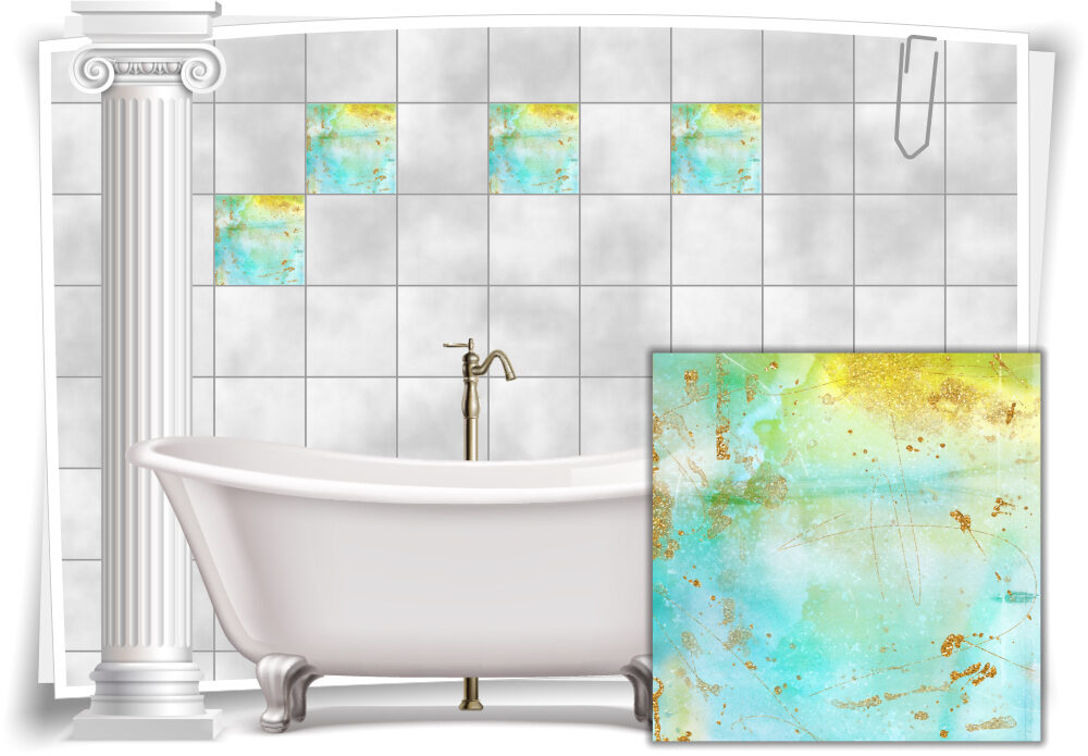 Fliesenaufkleber Fliesen Aufkleber Vintage Nostalgie Retro Shabby Chic Gelb Mint Turkis Kuche Bad Wc Deko Medianlux Shop