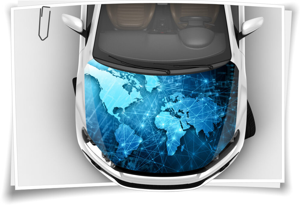 Digital Welt Blau Netzwerk Motorhaube Auto-Aufkleber Steinschlag