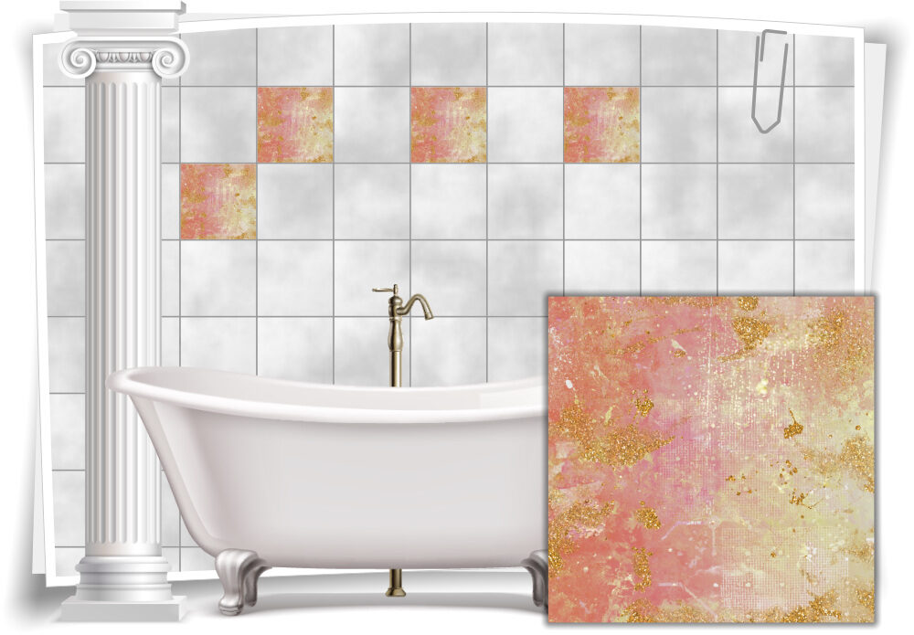 Fliesenaufkleber Fliesen Aufkleber Vintage Nostalgie Retro Shabby Chic Rosa Gold Kuche Bad Wc Deko Medianlux Shop