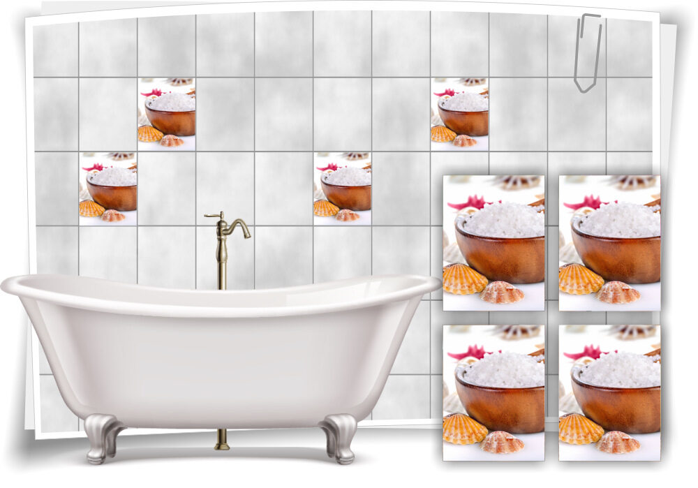 Fliesenaufkleber Fliesenbild Muschel Salz Wellness SPA Aufkleber Fliesen Bad WC 