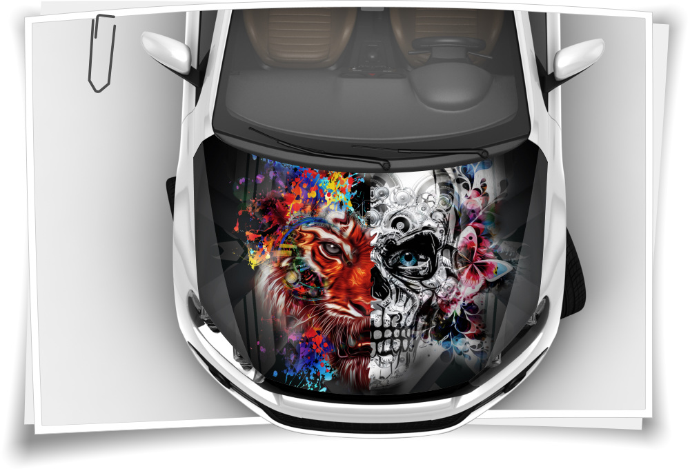 Tiger Skull Totenkopf Blumen Schmetterling Bunt Motorhaube Auto-Aufkleber  Steinschlag-Schutz-Folie Airbrush Tuning – Medianlux-Shop