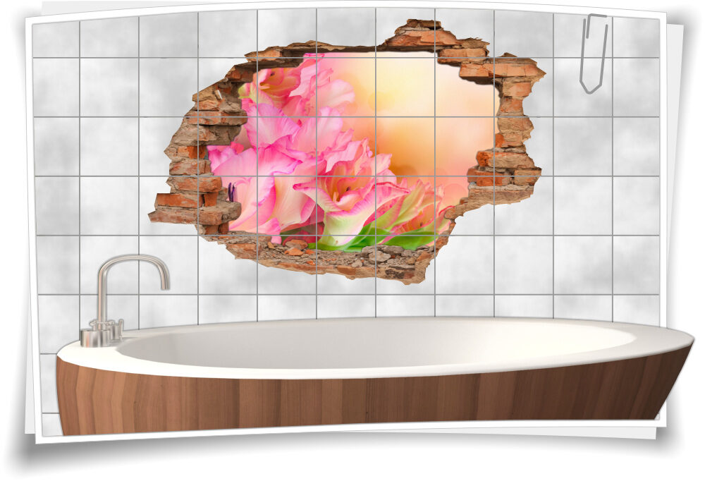 Fliesen-Tattoo Fliesen-Sticker Wand-Durchbruch Gladiolen Blumen-Strauß Harmonie Glück Lebens-Freude Deko Raum-Gestaltung