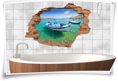 Bad- 3D-Fliesen-Bild-er Azurblau Wand-tattoo maritim-e Deko