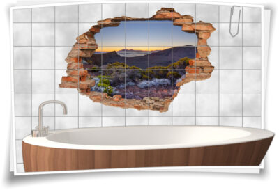 3D-Fliesen-Bild-er Sonnenuntergang Berge-Landschaft Wand-tattoo