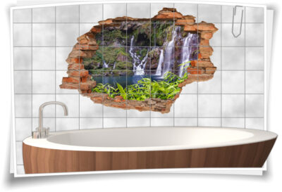 3D-Fliesen-Bild-er Wasser-fall Deko Wand-tattoo