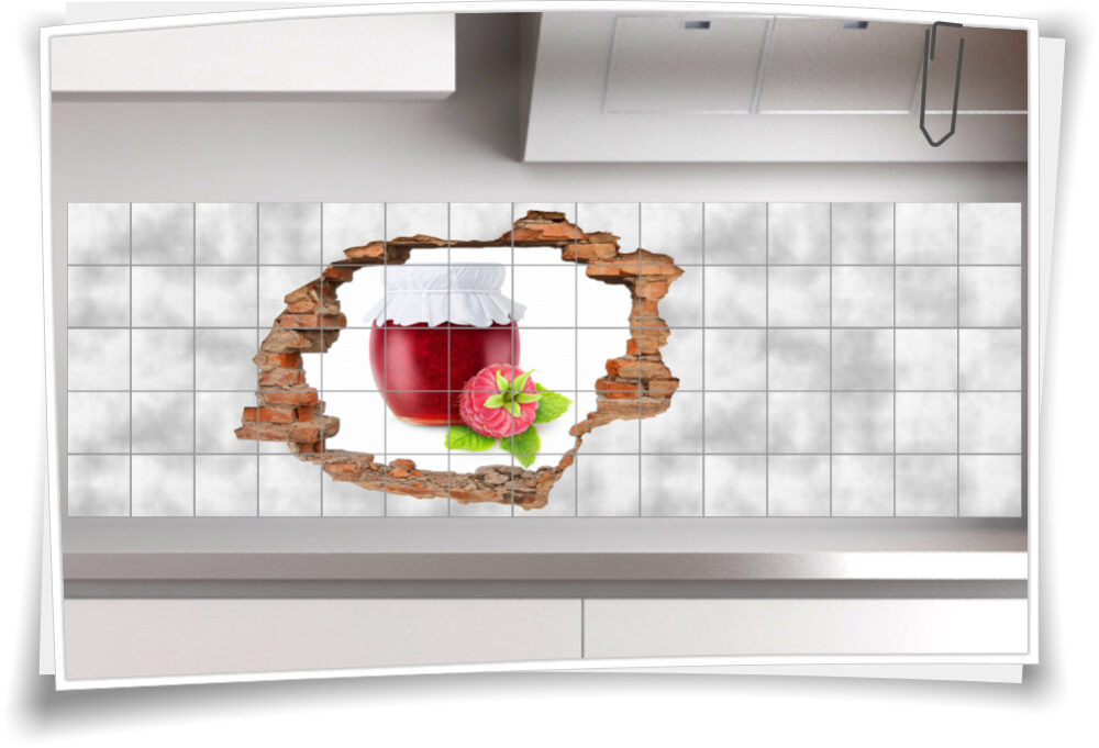Wandbild für Küche Aufkleber Marmelade Himbeeren Glas Deko