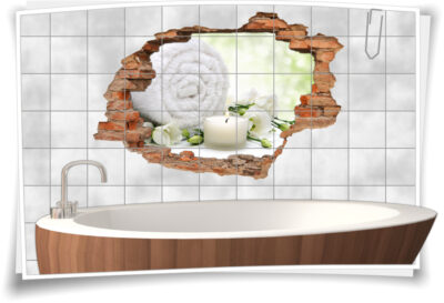 Badezimmer Wellness Fliesen-Bild-er Bad weiß-grün Fliesen-Aufkleber-3D