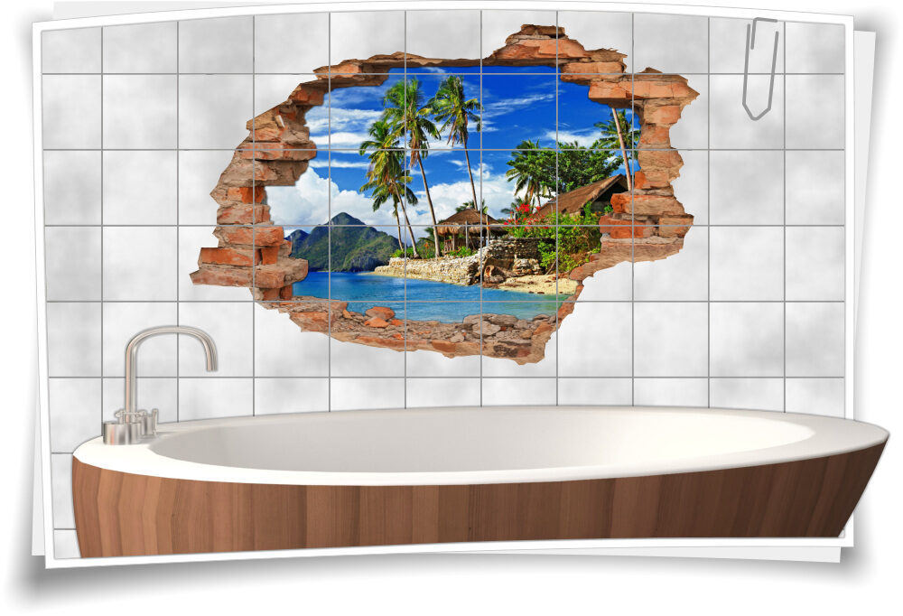 Fliesen-Aufkleber-3D Fliesen-Bild-er Lagune Traum-Urlaub Traum-Reise Hüte