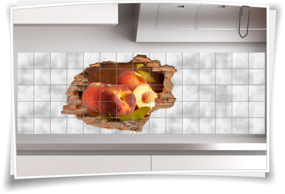 3D-Wand-Durchbruch Küche Fliesen-Tattoo Esszimmer Pfirsiche Obst