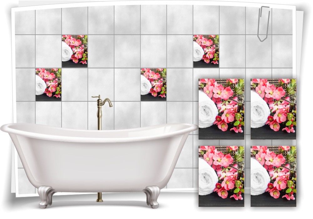 Fliesen-Aufkleber Fliesen-Bild Kerzen Blume Wellness SPA Pink Lila Deko Bad WC 