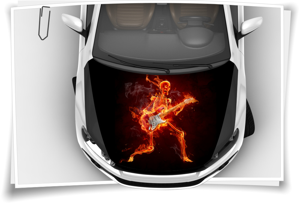 Skelett Musik Gitarre Feuer Flamme Rock Motorhaube Auto-Aufkleber