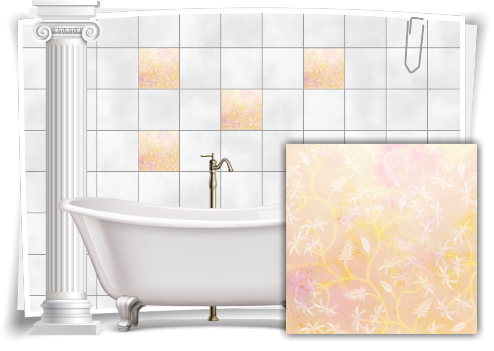 Fliesen Aufkleber Fliesen Bild Vintage Nostalgie Blumen Pastell Pink Gelb Rosa Bad Wc Deko Medianlux Shop