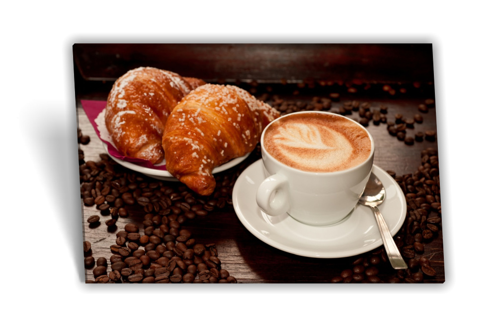 Leinwand Bild Keilrahmen Bild Kaffee Tasse Kaffee Bohnen Fruhstuck Croissant Ebay