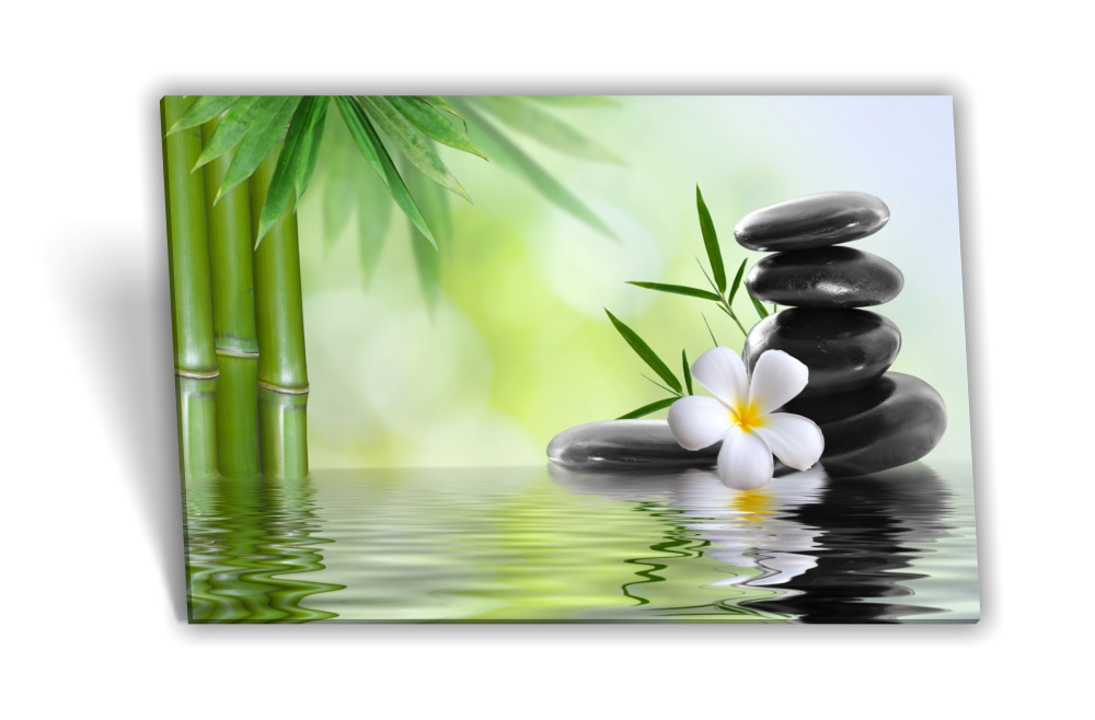 Leinwand-Bild Keilrahmen-Bild SPA-Wellness Orchidee Bambus Steine Wasser  Schwarz Grün – Medianlux-Shop