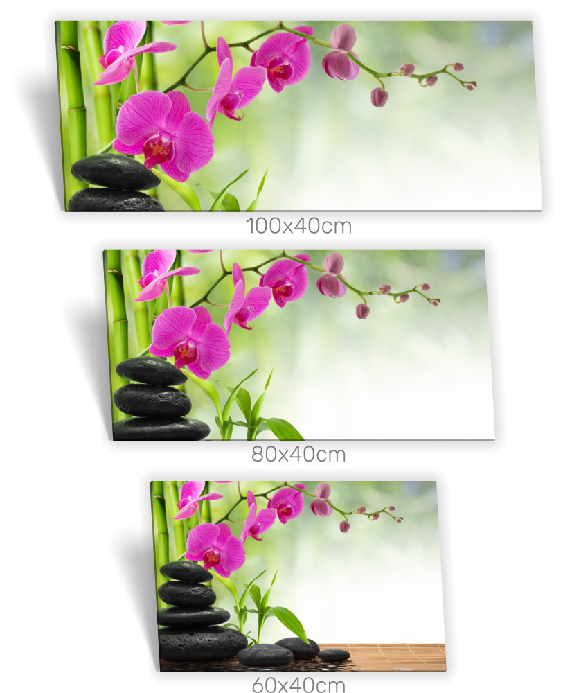 Keilrahmen-Bild Grün Medianlux-Shop – SPA Leinwand-Bild Pink Bambus Orchidee Steine Schwarz Wellness