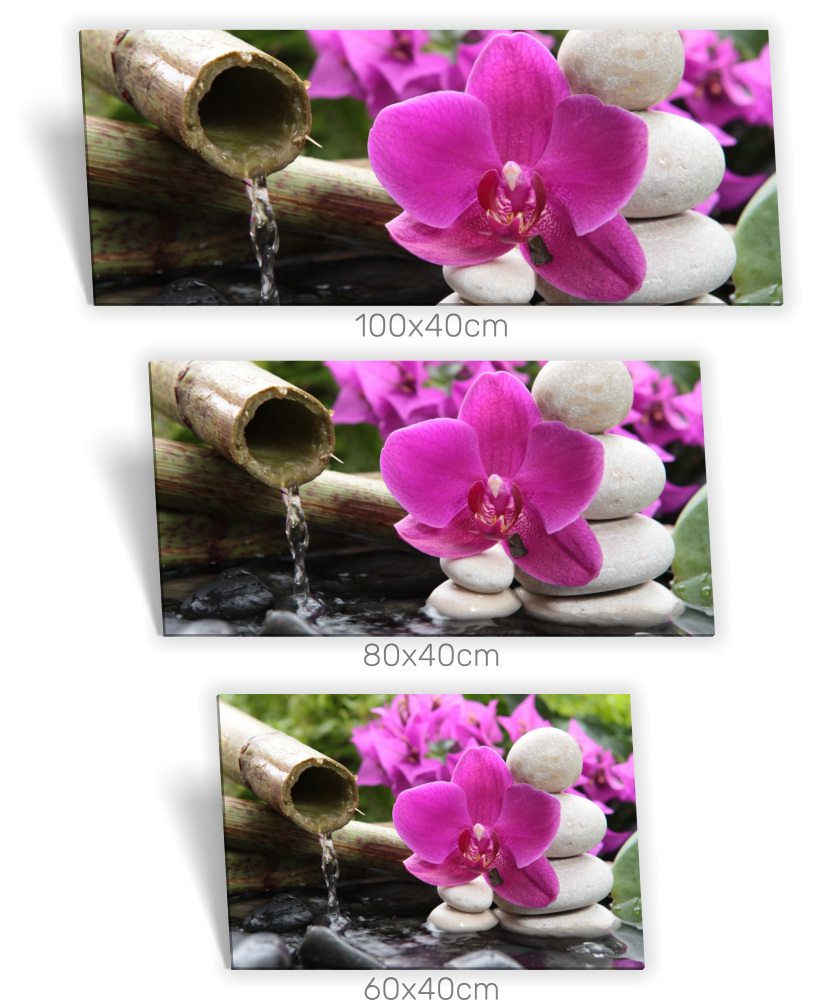 Leinwand-Bild Keilrahmen-Bild SPA Wellness Orchidee Wasser Bambusrohr  Schwarz Weiß Pink Grün Steine Poster – Medianlux-Shop | Poster