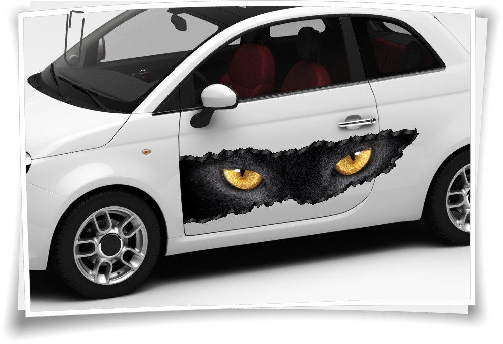 Auto-Aufkleber Seitenstreifen Katze Augen Panther Schwarz Airbrush