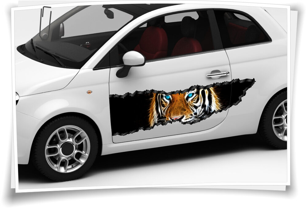 Auto-Aufkleber Seitenstreifen Tiger Tiere Feuer Augen Airbrush