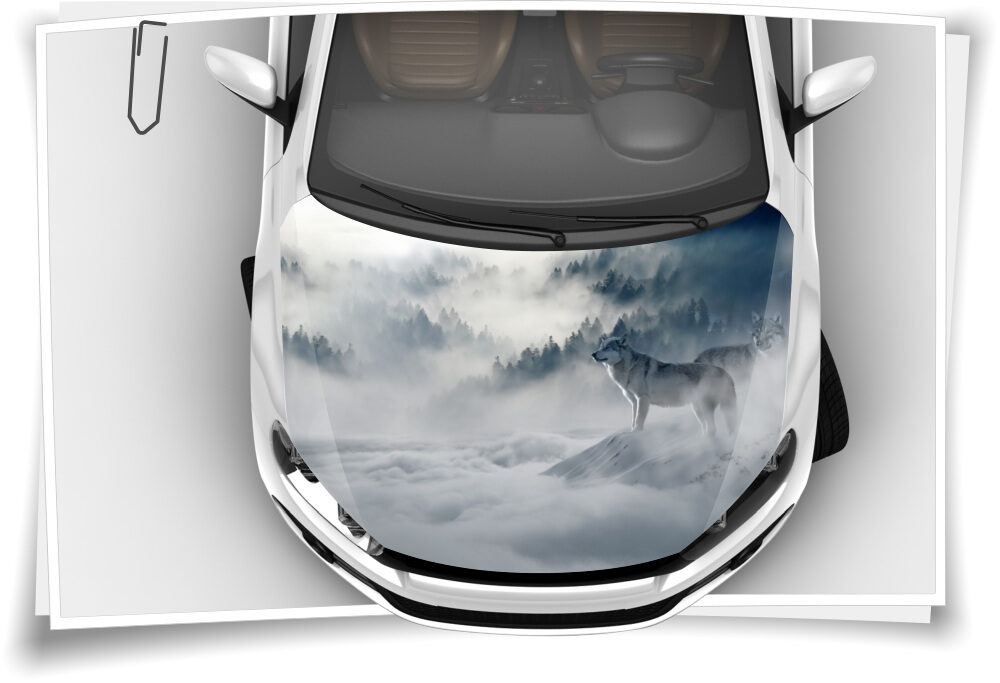 Motorhaube Auto-Aufkleber Wolf Wald Wildnis Nebel Berge  Steinschlag-Schutz-Folie Airbrush Tuning – Medianlux-Shop