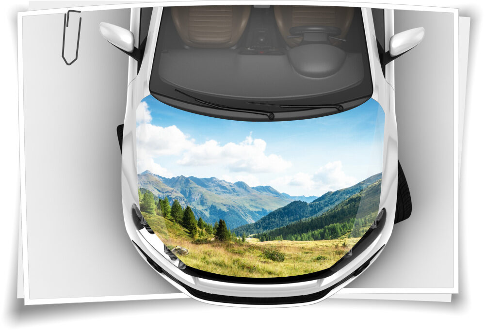 Motorhaube Auto-Aufkleber Berge Landschaft Natur Bäume Wolken Wiese  Steinschlag-Schutz-Folie Airbrush Tuning – Medianlux-Shop