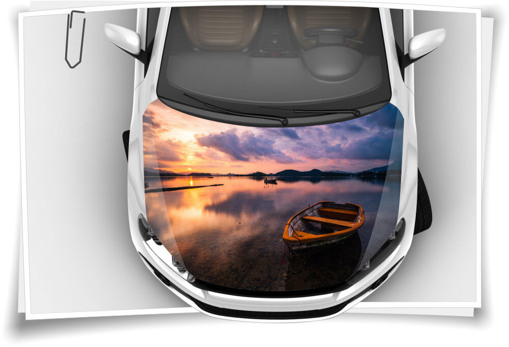 Motorhaube Auto-Aufkleber See Boot Dämmerung Wolken Wasser Sonne  Steinschlag-Schutz-Folie Airbrush Tuning – Medianlux-Shop