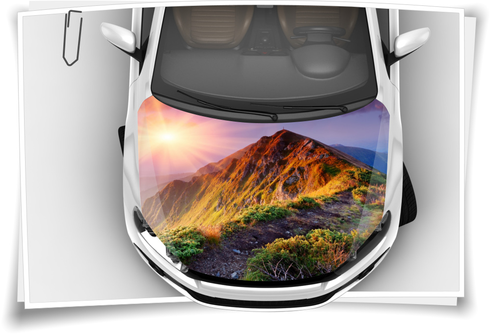 Motorhaube Auto-Aufkleber Natur Berge Landschaft Sonne Wandern Grün Gelb  Steinschlag-Schutz-Folie Airbrush Tuning – Medianlux-Shop