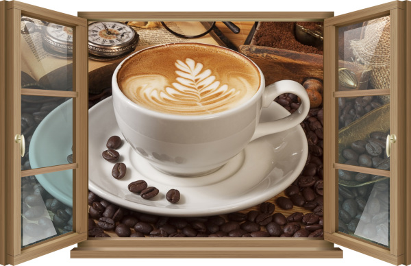 Wand-Tattoo Wand-Bild Fenster Kaffee-Tasse Bohnen Cappuccino