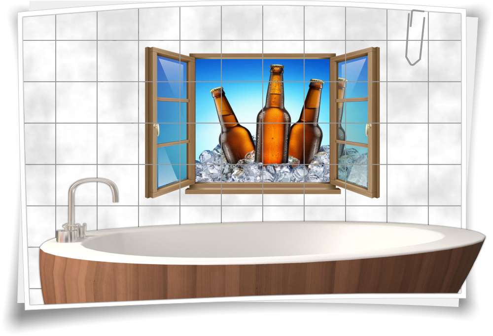 Fliesen-Aufkleber Fliesen-Bild Fenster Kalt Bier-Flasche Eis Getränk Beer Folie