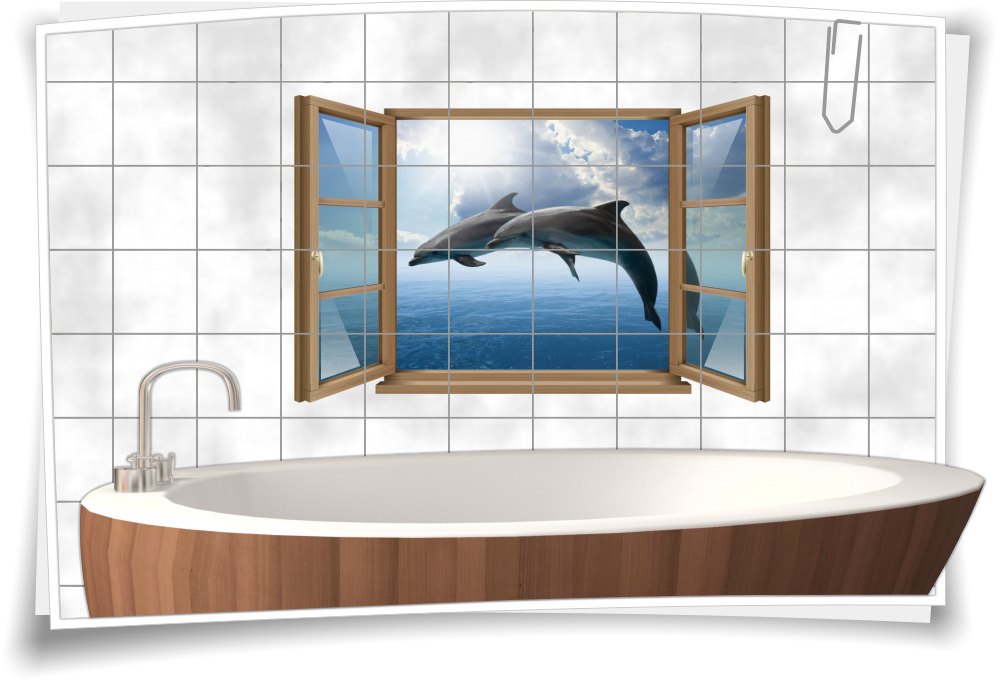 Fliesen-Aufkleber Fliesen-Bild Fenster Delphine Tiere Ozean Meer Wasser Bad  WC Aufkleber Folie Deko – Medianlux-Shop