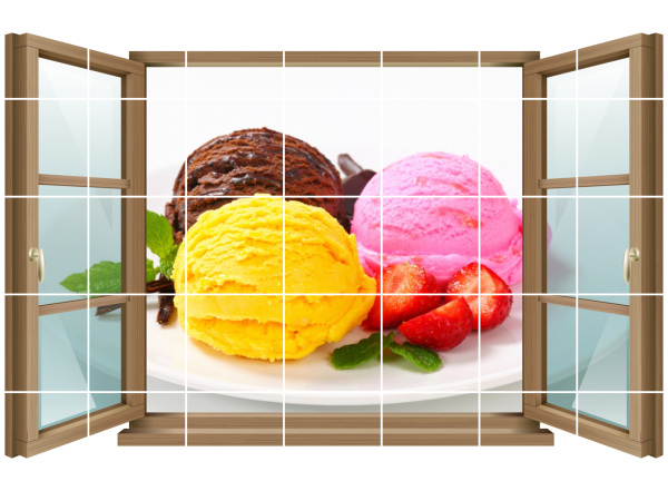 Fliesen-Aufkleber Fliesen-Bild Fenster Eis Eiskugel Erdbeeren Teller Schoko  Eisdiele Bad WC Aufkleber Folie Deko – Medianlux-Shop