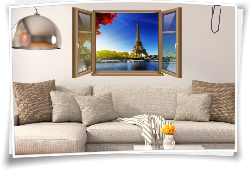 Wand-Tattoo Wand-Bild Fenster Eiffelturm Seine Paris Frankreich Boote  Aufkleber Folie Deko – Medianlux-Shop