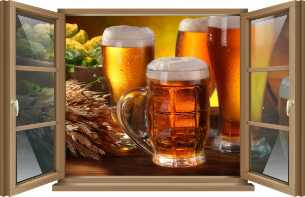 WandTattoo WandBild Fenster WeizenGläser Bier Hopfen Schaum
