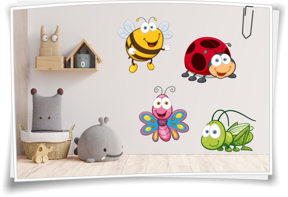 Kinder-Zimmer Aufkleber Sticker Biene Marienkäfer Schmetterling Grashüpfer  Kind Baby Wand Deko Folie – Medianlux-Shop