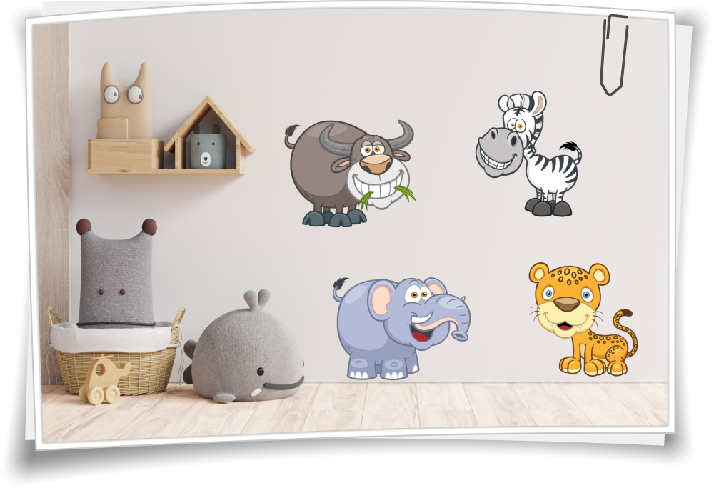Kinder-Zimmer Aufkleber Sticker Elefant Zebra Leopard Bulle Tiere Kind Baby  Wand Deko Folie – Medianlux-Shop